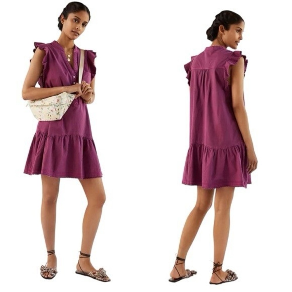 Anthropologie/Pilcro Flounced Tunic Dress Raspberry